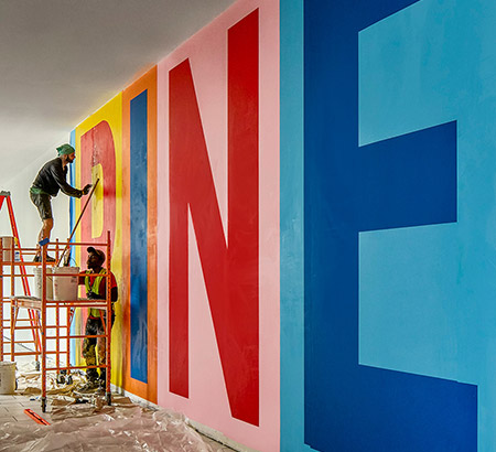 Anthony Burrill's mural under construction