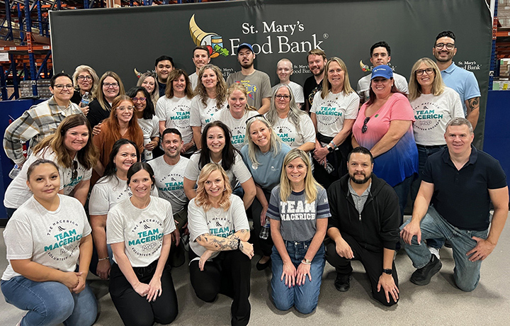 Macerich volunteers working together at a St. Mary's Food Bank event