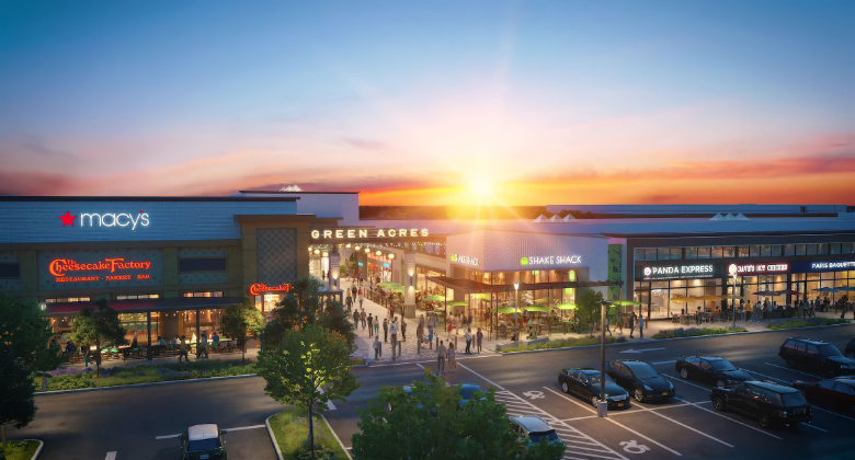 A rendering of the redeveloped Green Acres' entryway and parking area