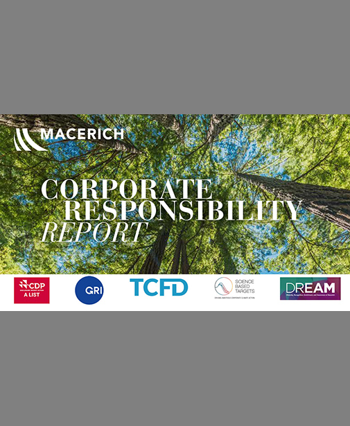 Macerich Corporate Responsibility Report. Logos for CDP A List, GRI, TCFD, Science Based Targets, and Macerich DREAM Team