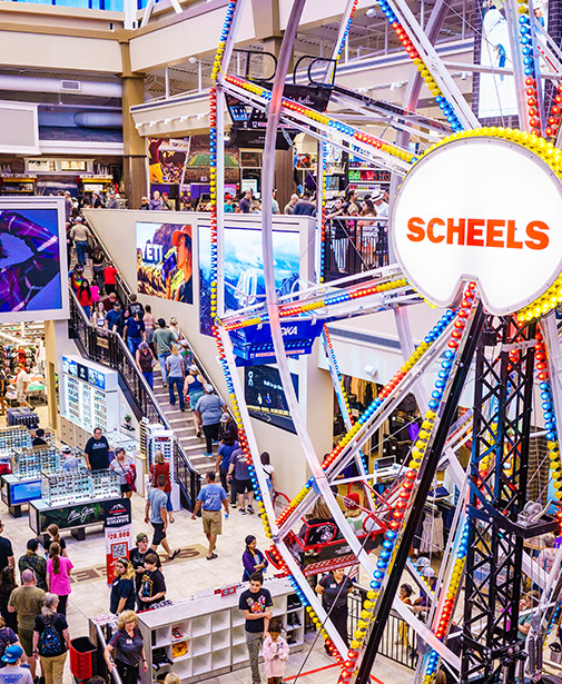 Interior of Scheels ferris wheel and customers