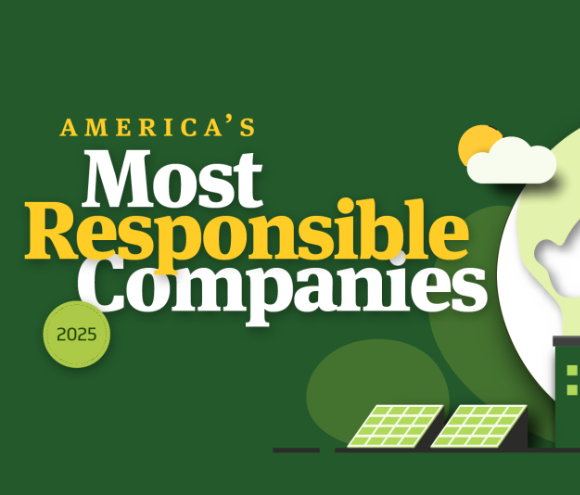 Cloud and solar panels with text America's Most Responsible Companies 2025 