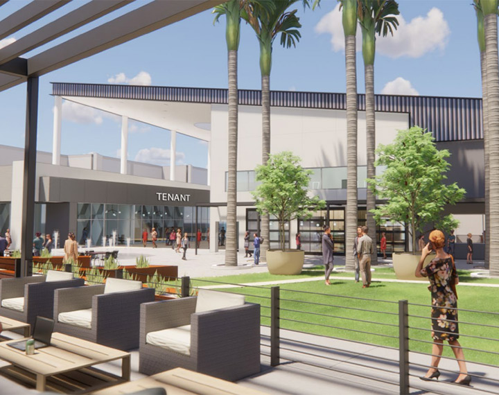 A rendering of the exterior area at the offices at Chandler Fashion Center