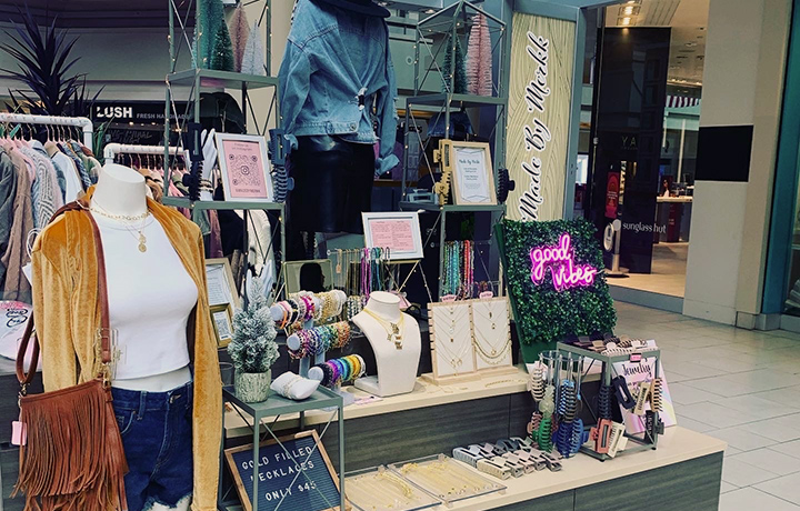 An example of a cart unit stocked with jewelry and accessories