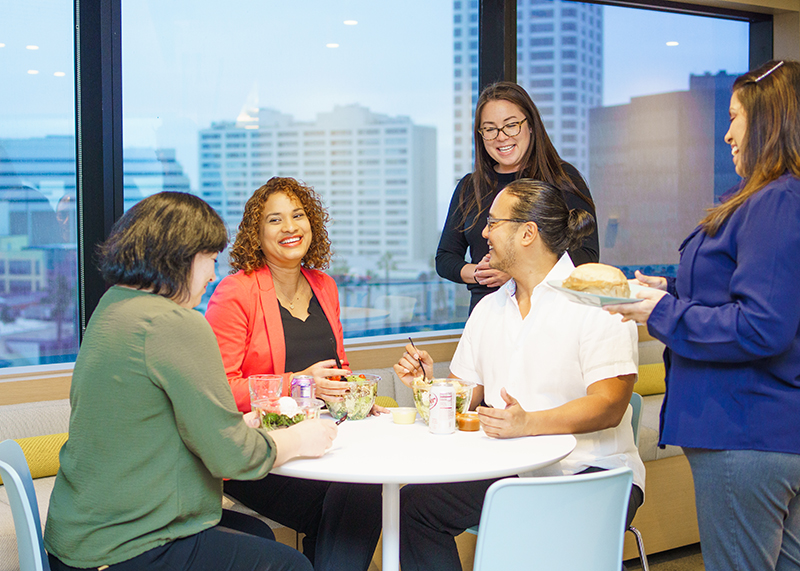 Macerich employees enjoying lunch together in the Santa Monica office