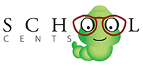 school cents logo with worm wearing glasses