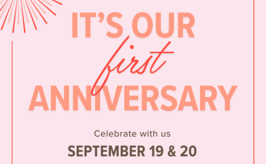 pink background with text that reads first anniversary celebration