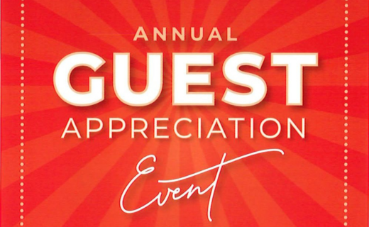 annual guest appreciation event text on red background 