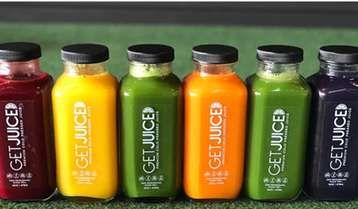 6 Assortments of Fruit and vegetable juice in bottles 
