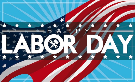 Flag with text that says Happy Labor Day