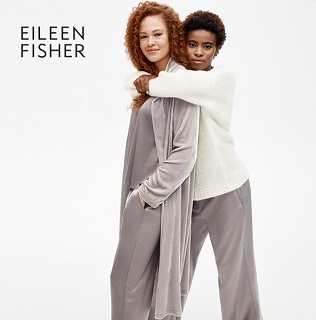 Two women wearing Eileen Fisher outfits.