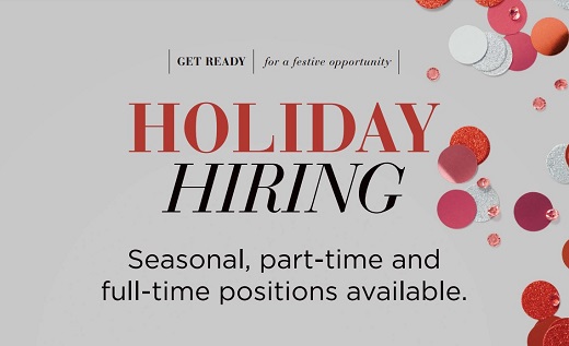 Image says: Get Ready for a Festive Opportunity. Holiday Hiring. Seasonal, part-time and full-time positions available. It also had glitter on the right side of the graphics. 