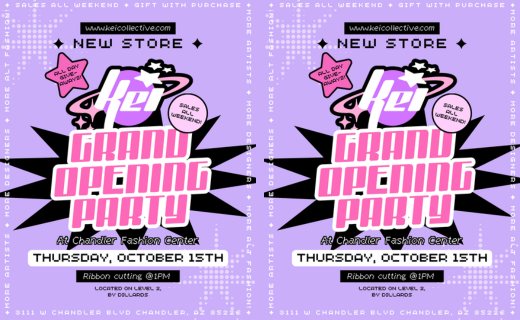 purple event flyer side by side with information on timing and offering 