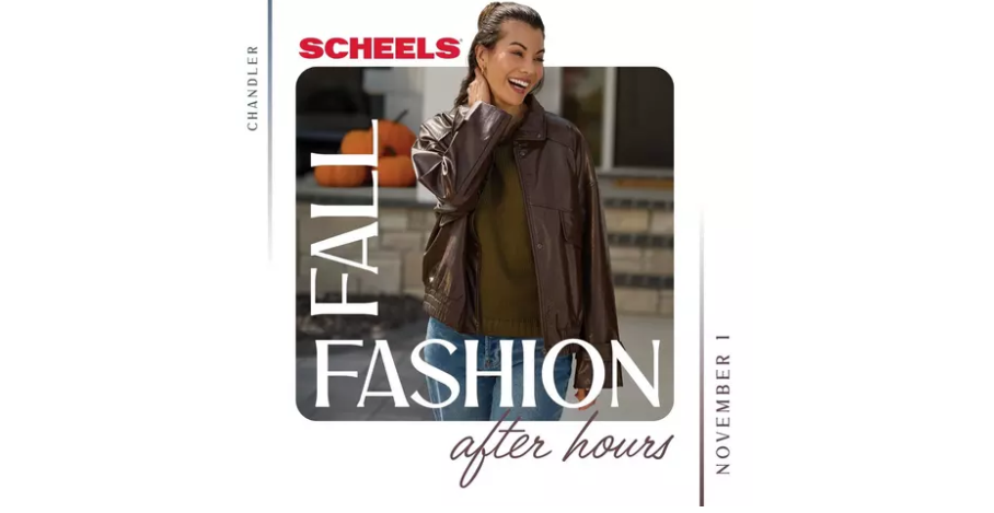 woman in brown jacket with the words fall fashion after hours around her 
