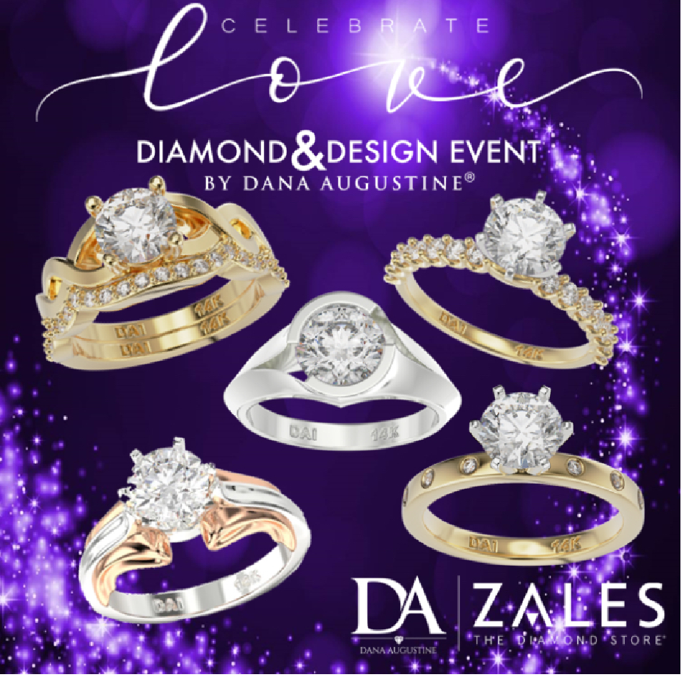 Celebrate Love Diamond Rings on Purple Background