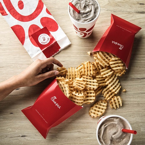 Chick-fil-A fries and shakes on a table