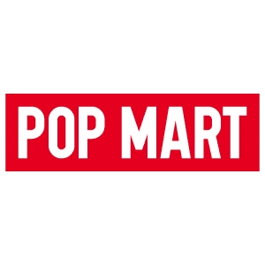 The word Pop Mart in white with a red background