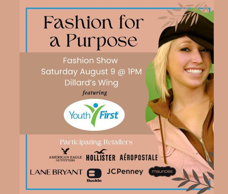 Ad for Fashion for a Purpose featuring date, time, and list of participating retailerss.