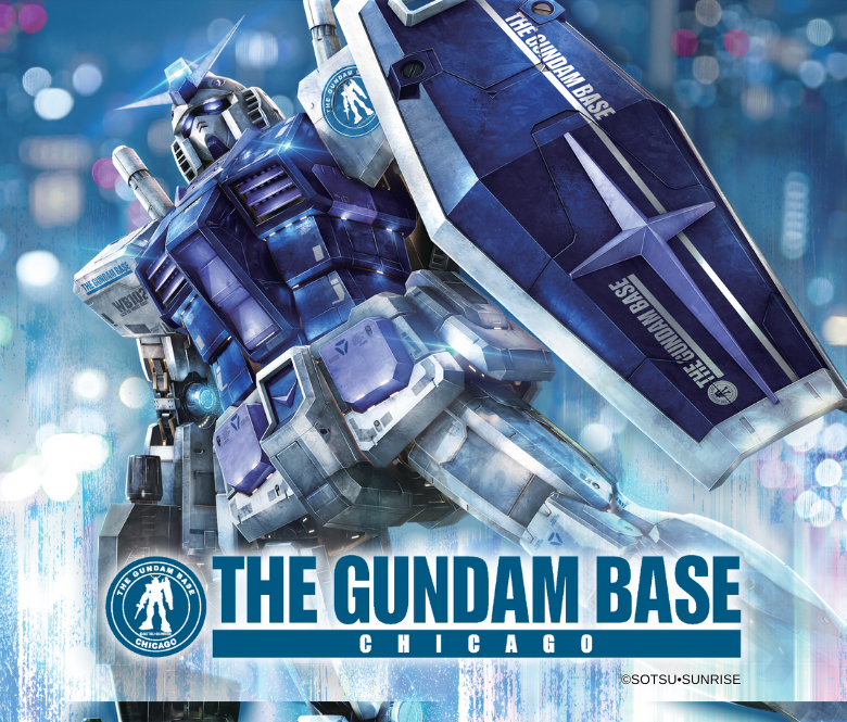 An image of a Gundam and their logo. 