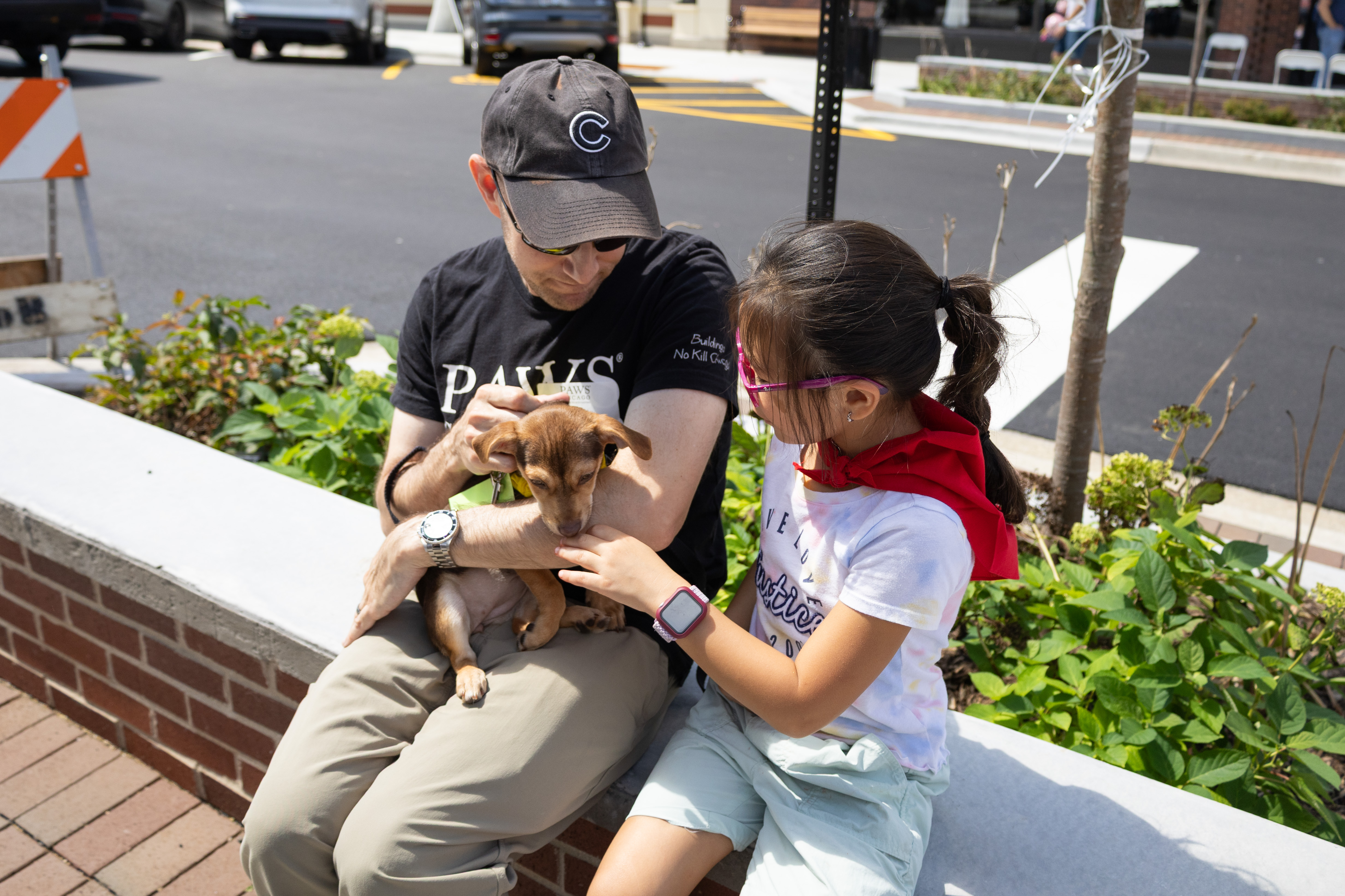 Man, little girl and dog photo