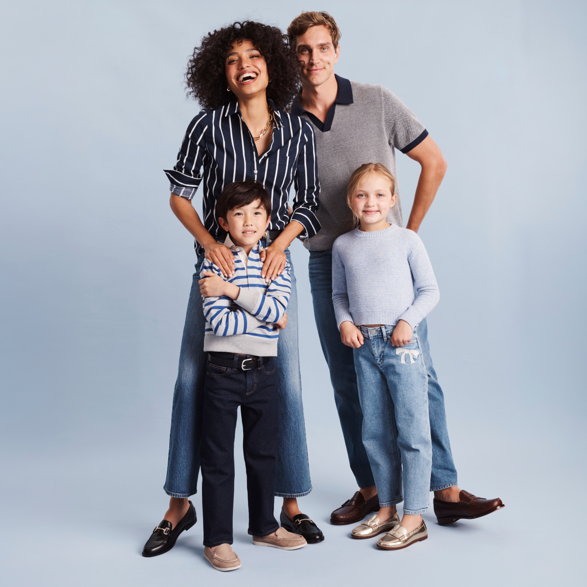 Family of four wearing J.Crew jeans