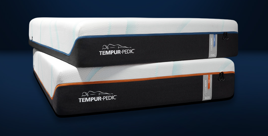 Two mattresses stacked on top of each other. Copy reads "Tempur-Pedic".