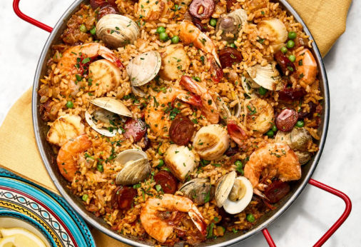 Spanish Paella in a skillet 