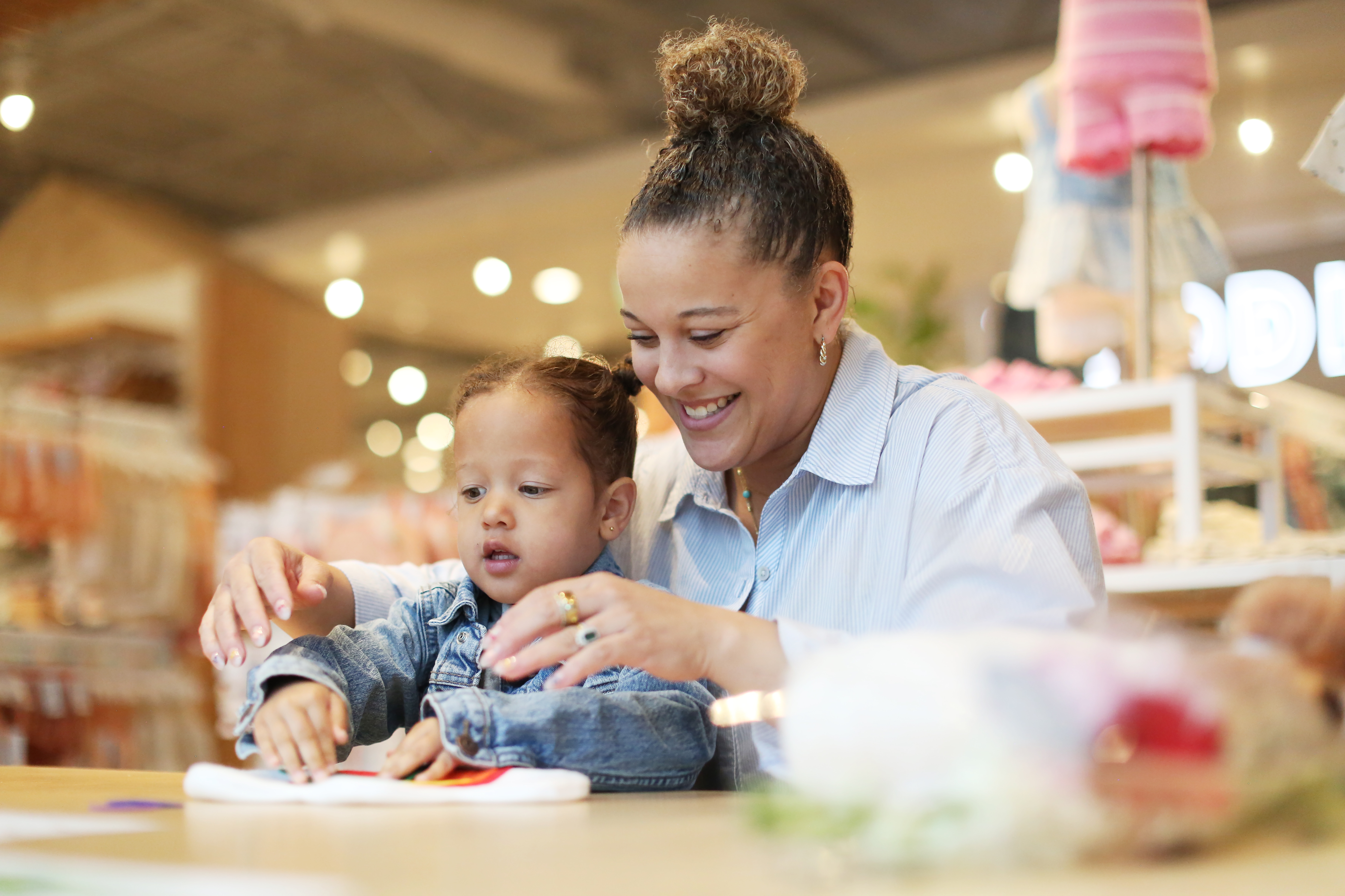 Woman and child doing a craft project
