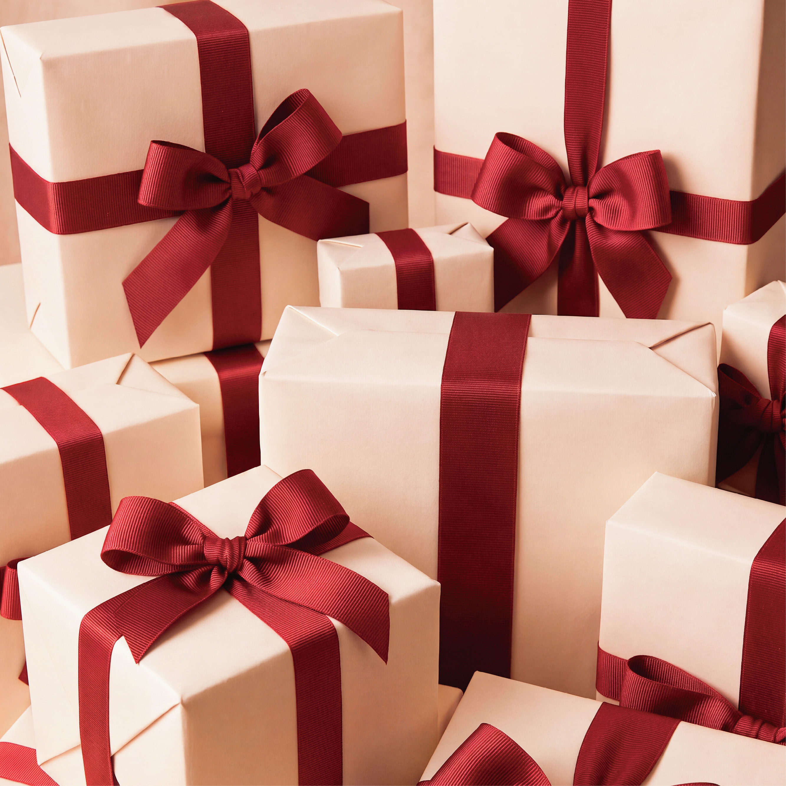 presents wrapped in red bows