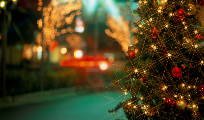 A Christmas tree with presents. 