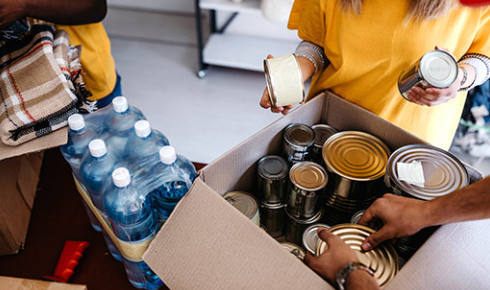 a box with canned goods. 