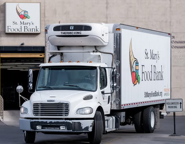 St. Mary’s Food Bank delivery truck parked outside the facility.