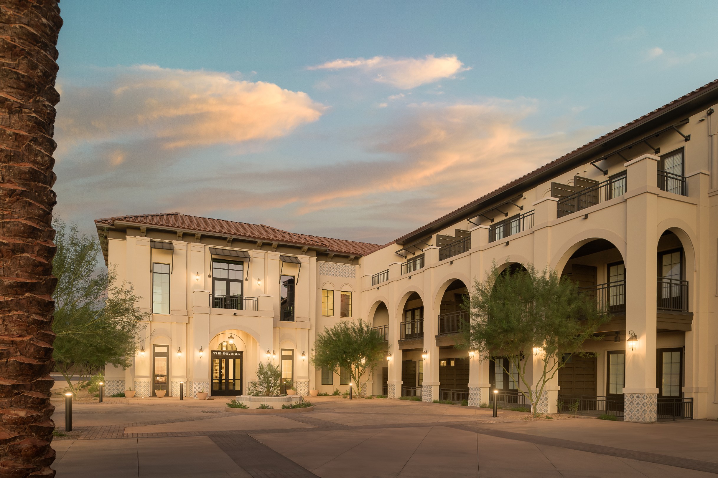 The Beverly One Scottsdale at dusk. 