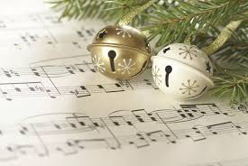 Music notes next to ornament bells