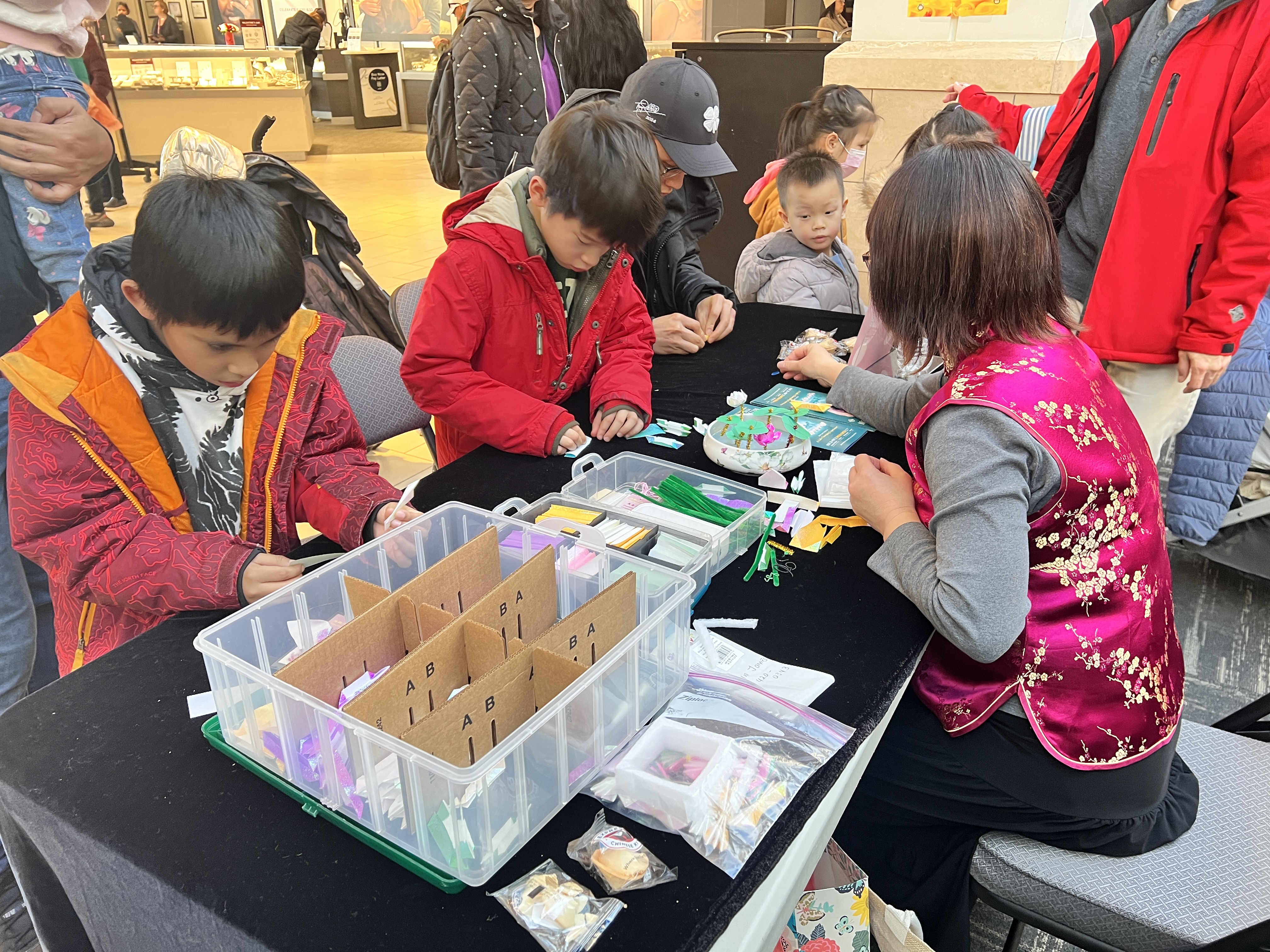 Children making paper flowers