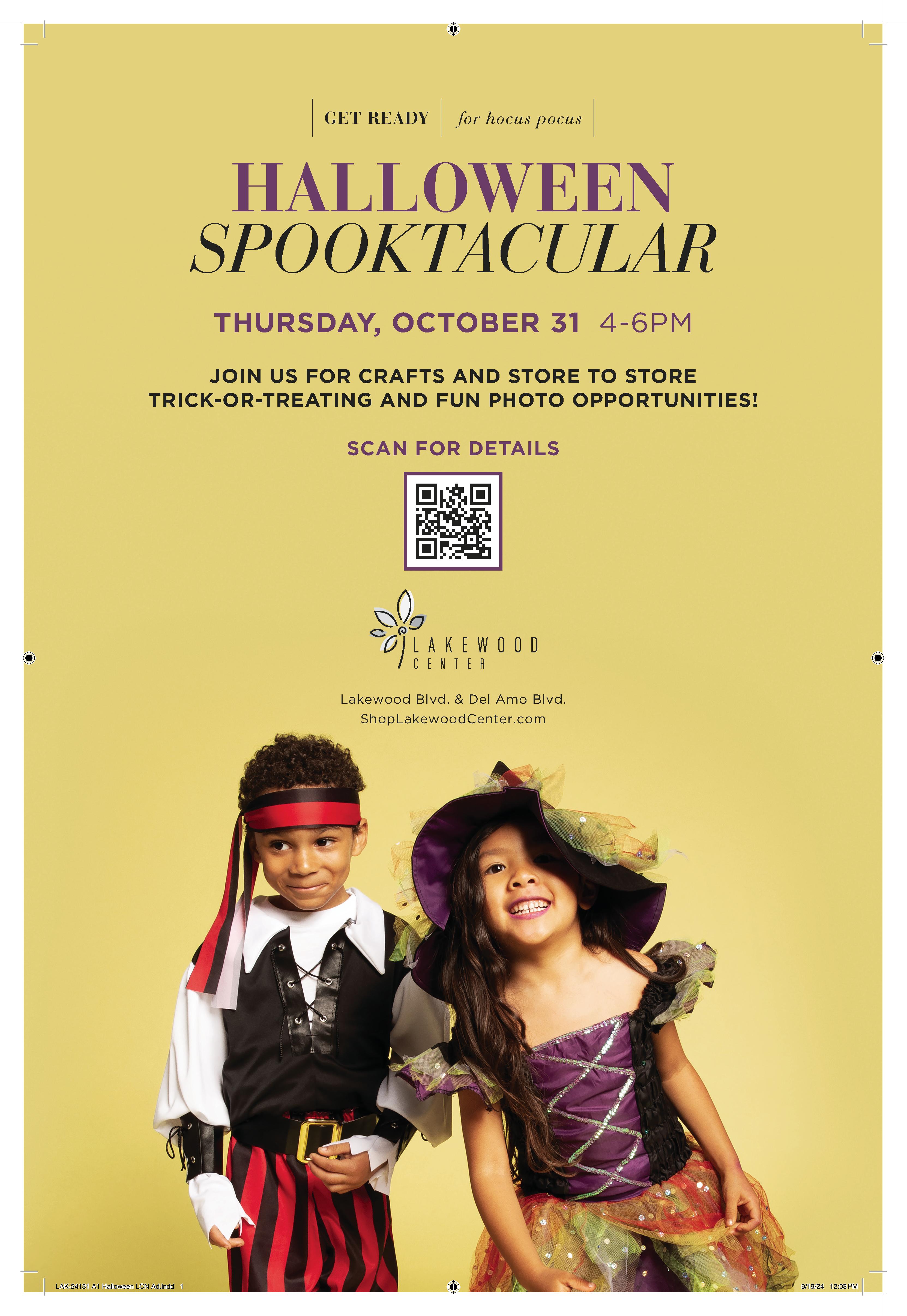 Halloween Spooktacular 

Thursday, October 31 4-6 PM

Join us for Crafts and store to store trick-or-treating.

﻿Little boy in pirates costume and little girl in a witch costume 