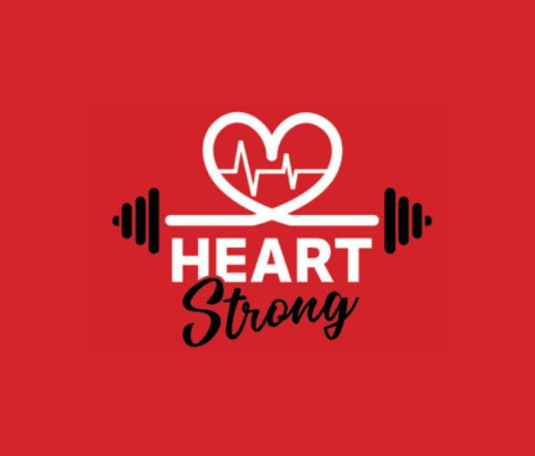 Heart strong logo on a red background