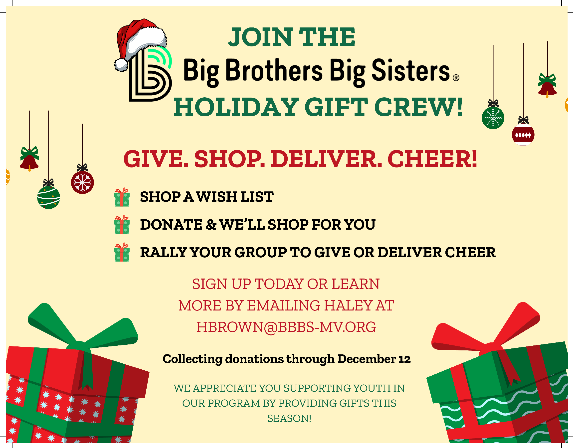 Give. Shop. Deliver. Cheer!
Shop a wish list
Donate and We will Shop for You
Rally Your Group to Give or Deliver Cheer
