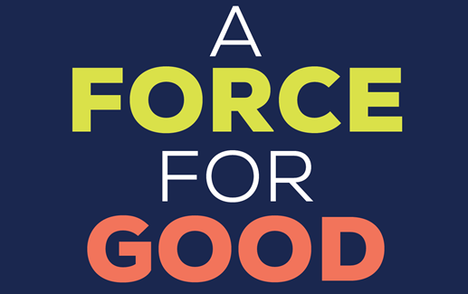 A force for good on a navy blue background.