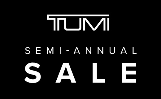 TUMI SEMI-ANNUAL SALE BLACK AND WHITE LETTERING