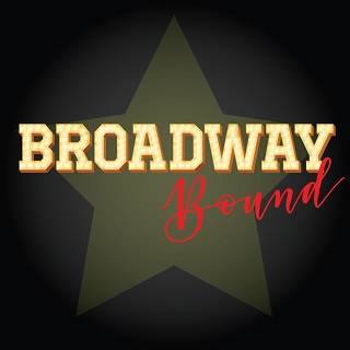 Broadway Bound in gold and red lettering with star in background