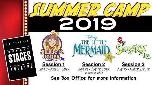 Summer Camp 2019 at Desert Stages Theatre.
Junie B Jones Jr., The Little Mermaid Jr., Seussical Jr.