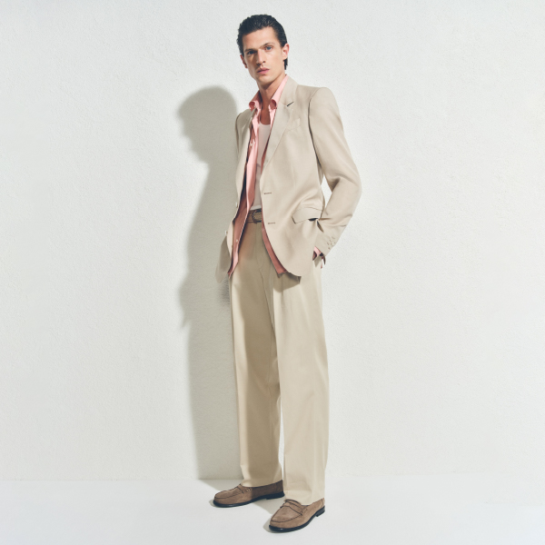 male model in tan suit 