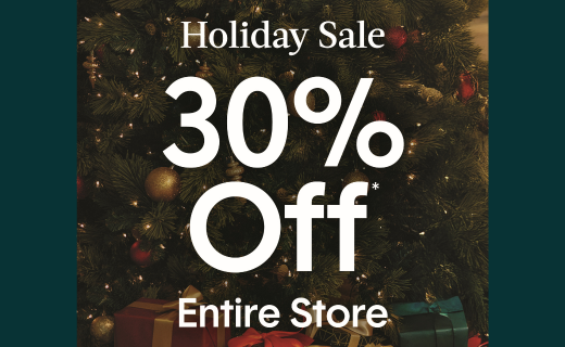 holiday sale 30% off text on a background of presents and christmas tree
