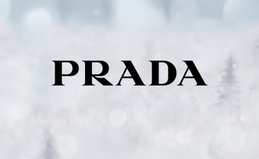 prada logo on the backdrop of snow and trees 