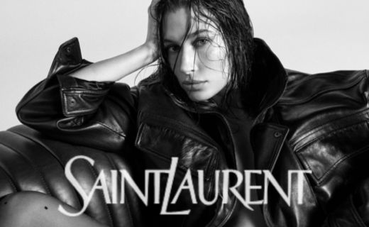 model with saint laurent logo