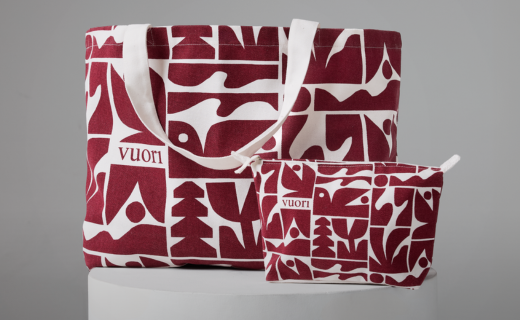 vuori red and white tote and pouch