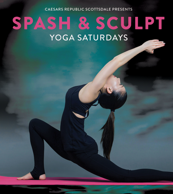 caesars republic scottsdale presents splash & sculpt yoga saturdays. girl in yoga pose