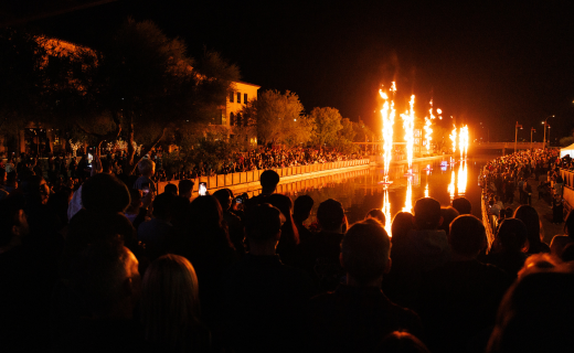 image of fire display show in front of a crowd