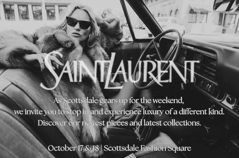 event flyer with saint laurent logo and model
